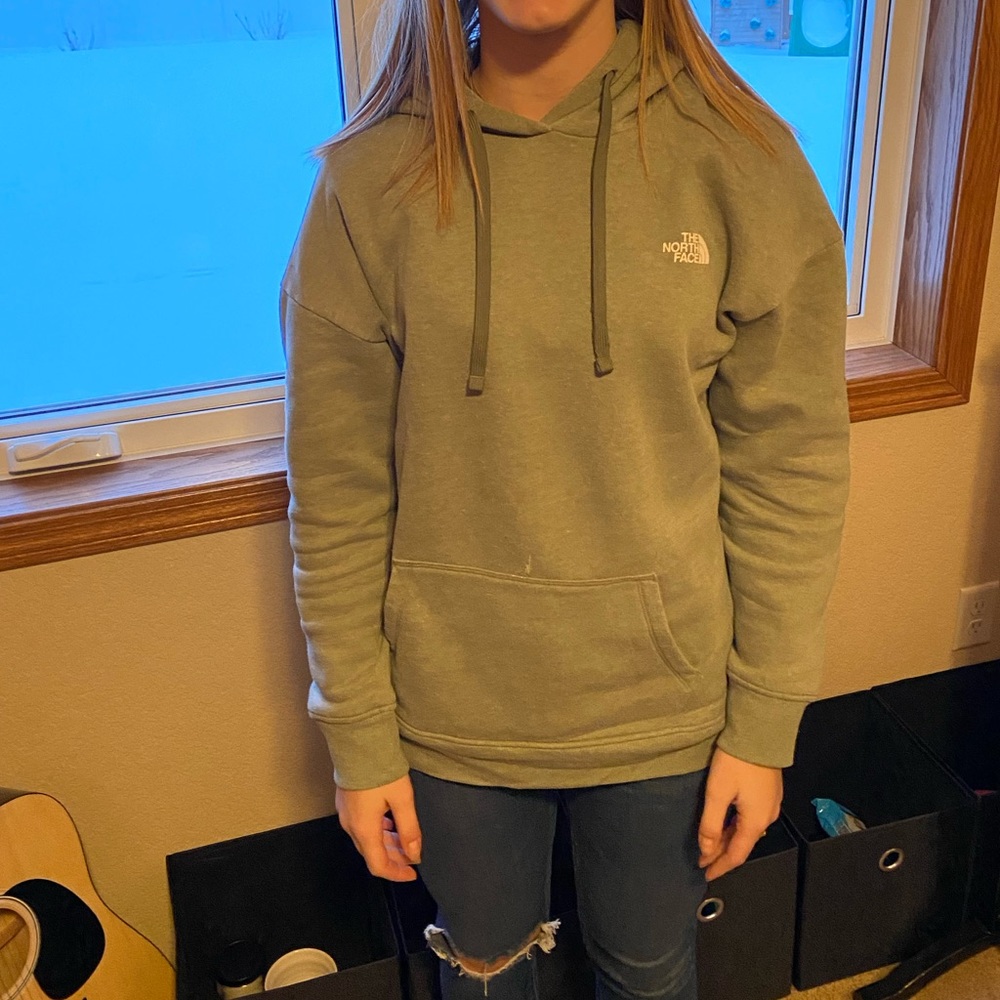 Army green north face  sweatshirt